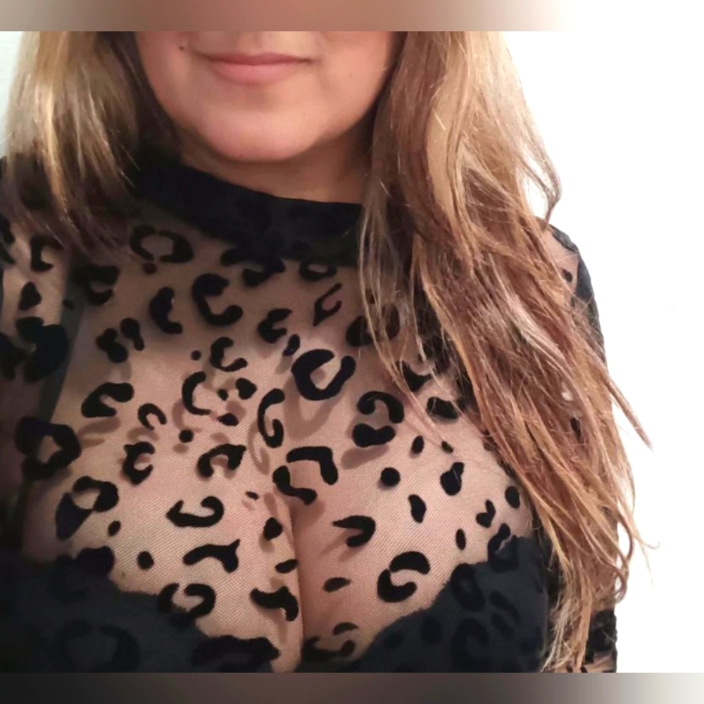 NEW JLo Leopard Print Sheer Black Top